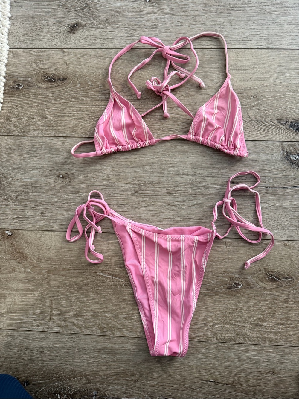 Pink Striped Tie-Side Bikini Top & Bottom - Women Swim Bikini